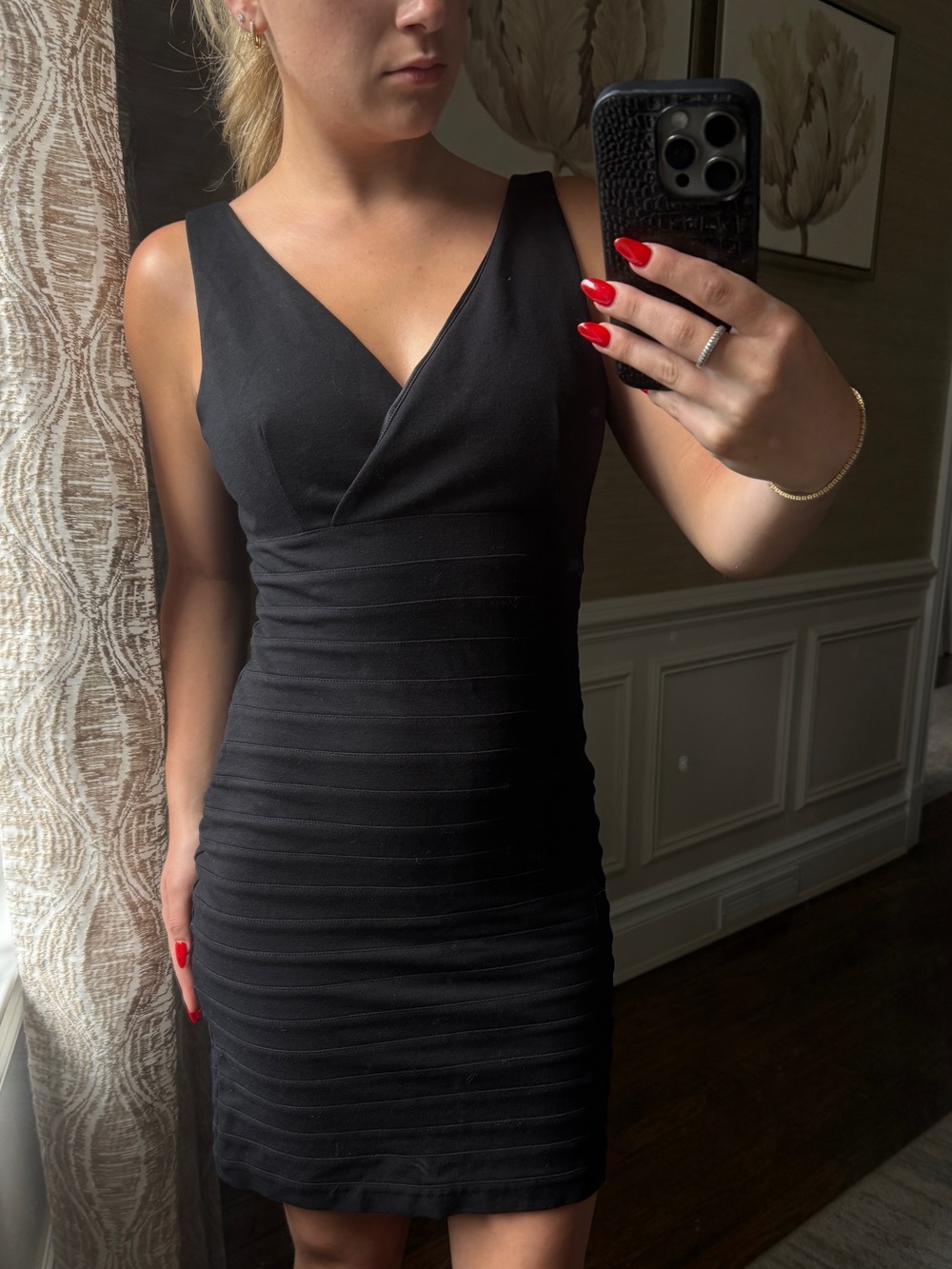 Express Black V-Neck Bandage Mini Dress